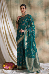 Womens Fashion Ethnic Teal Color Sarees-MLSHWSA1590TEL0ONE